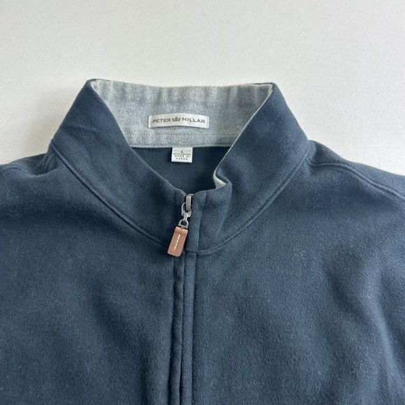 Peter Millar Crown Sweater Fleece Vest Full Zip Navy Blue Golf Mens Sz Large - Picture 3 of 9